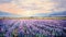 Provence Morning: Vibrant Watercolor Landscape Of Lavender Field And Mountains