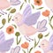 Provence seamless vector bird pattern.