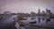 Providence Cityscape and Skyline at Twilight over the Pedestrian Park Boardwalk