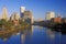 Providence, RI skyline in the morning from the Seekonk River in Autumn