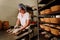 Proving dough of bran in basket. Private Bakery. Production bread.