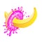 Provocative vector illustration with sweet donut and banana. Sweet strawberry pink donut with splashes, and tasty