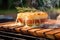 provolone cheese bubbling on cedar plank grill