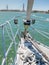 Prow of a boat on the Guadiana River heading to the International bridge.