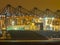 Prow of Cargo carrier ship at night