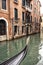 Prow of a Venetian gondola on a rainy day