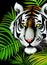 Prowling tiger in a tropical rainforest on black background AI art