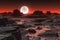 proxima centauri b: pale orange sunset on rocky exoplanet with nearby star