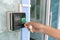 Proximity card reader door unlock, using ID card on fingerprint scanning access control system for identity verification to open