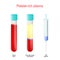 PRP. Two test tubes and syringe with blood and platelet-rich plasma