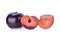Prunes fruit on white background