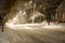 Pryluky, Chernihiv, Ukraine - 02/15/2021: Snow-covered evening streets of a small Eastern European town