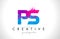 PS P S Letter Logo with Shattered Broken Blue Pink Texture Design Vector.