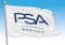 PSA Peugeot cars international group, flags with logo, illustration