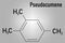 Pseudocumene or 1,2,4-trimethylbenzene, aromatic hydrocarbon molecule. Skeletal formula.