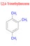 Pseudocumene aromatic hydrocarbon molecule. Occurs in naturally in coal tar and petroleum. Skeletal formula.