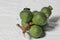 Psidium guajava, the common guava, yellow guava, lemon guava on whiate background