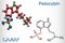 Psilocybin alkaloid molecule. It is naturally psychedelic prodrug. Structural chemical formula and molecule model