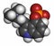 Psilocybin psychedelic mushroom molecule, 3D rendering. Prodrug of psilocin. Atoms are represented as spheres with conventional