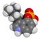 Psilocybin psychedelic mushroom molecule. Prodrug of psilocin. Atoms are represented as spheres with conventional color coding: