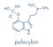 Psilocybin psychedelic mushroom molecule. Prodrug of psilocin. Skeletal formula.