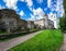 Pskov Kremlin wall wth Trinity Cathedral belltower and The Great