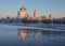 Pskov Kremlin in the winter in the first rays of the sun