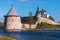 Pskov landscape with Kremlin, ancient coastal fortification