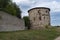 Pskov, Mikhailovskaya fortress tower and a fragment of the wall of the Roundabout city, an interesting tourist place