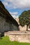 Pskov, Russia, September 6, 2024. Gallery on the wall of the fortress leading to the tower.