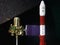 PSLV rocket launcher and low orbit satellite placed in the outer space by the Indian Space and Research Organization or ISRO.