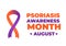 Psoriasis Awareness Month typography poster with lettering and Orange and Lavender ribbon. Medical banner informing about skin