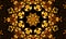 Psychedel yellow and black kaleidoscope with stars. Optical expansion illusion