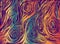 Psychedelic abstract waves decorative texture. Hippie trippy pattern, maze of ornamental wavy, bright gradient rainbow