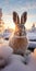 Psychedelic Absurdism: A Stunning Rabbit In The Snow At Sunset