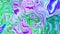 Psychedelic animation in abstract style on colorful background. Abstract fluid liquid surface green lilac background