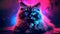 Psychedelic Bioluminescent Ragdoll Cat In Neon Light