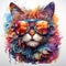 A psychedelic cat portrait wearing stylish sunglasses. Generative AI