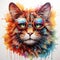 A psychedelic cat portrait wearing stylish sunglasses. Generative Ai