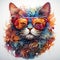 A psychedelic cat portrait wearing stylish sunglasses. Generative Ai