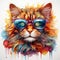 A psychedelic cat portrait wearing stylish sunglasses. Generative Ai