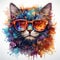 A psychedelic cat portrait wearing stylish sunglasses. Generative Ai