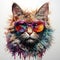 A psychedelic cat portrait wearing stylish sunglasses. Generative Ai