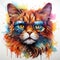 A psychedelic cat portrait wearing stylish sunglasses. Generative Ai