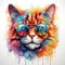 A psychedelic cat portrait wearing stylish sunglasses. Generative Ai