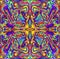 Psychedelic colorful surreal doodle fractal. Mirror abstract pattern, maze of wavy ornaments.