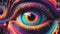 Psychedelic eye infused with abstract neon streaks set against a vibrant neon world. Generative AI