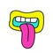 Psychedelic funny surreal smile, mouth with tongue in fashionable trippy style.