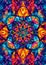 psychedelic geometric mandala, intricate repeating patterns, vivid rainbow palette, hypnotic background