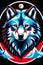 A psychedelic graphic design with a blue wolf and mountain, aesthetic-modern art, t-shirt print, animal design, moon, fantasy